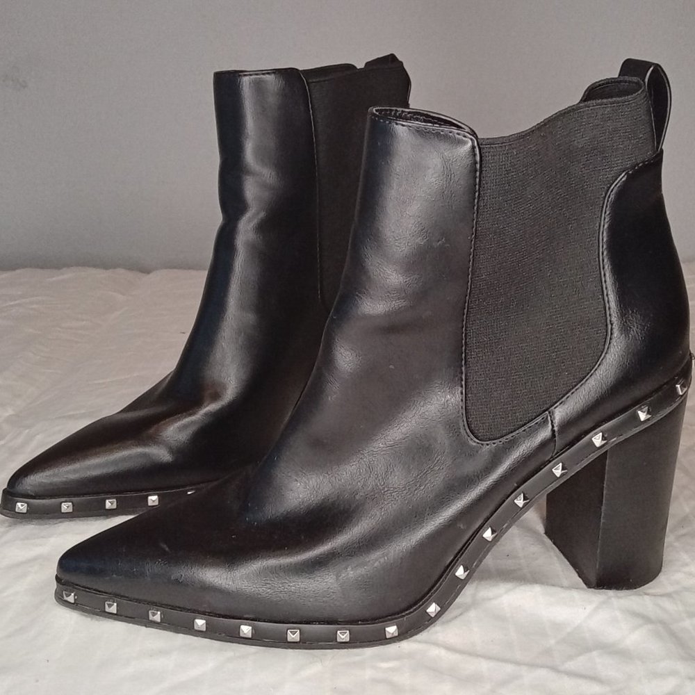 Black Leather Studded Ankle Boots